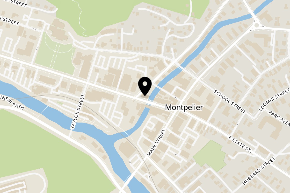 Map showing the location of Chico's Tacos And Bar on 45 State St in Montpelier